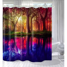 LYFANS Bathroom 3D Colorful Dream Forest Decorative Shower Curtains, Fabric Shower Curtain with 12 Curtain Hooks, Bathtub Shower Curtains, 59x72 inch Waterproof Shower Curtain