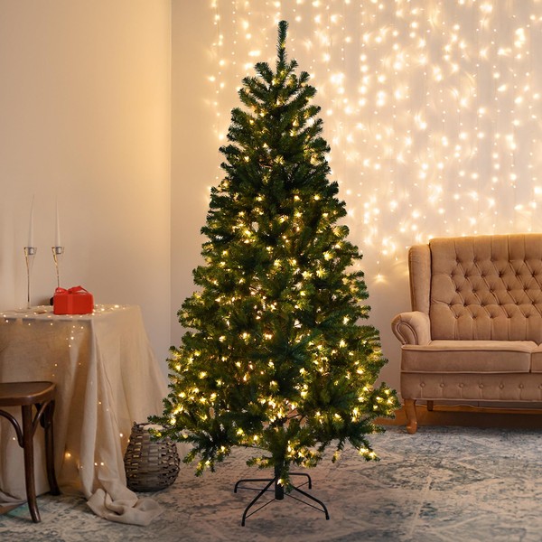 7ft Pre-lit Artificial Christmas Tree with Incandescent,500 Clear UL Lights