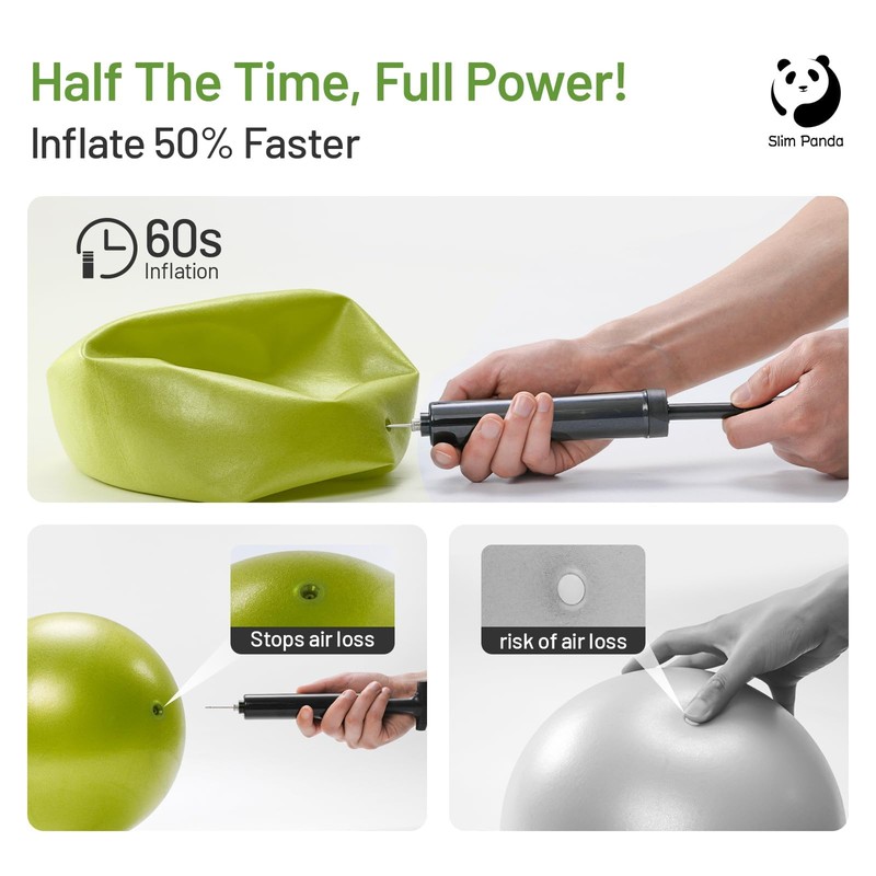 Slim Panda Pilates Ball 9 Inch with Air Pump, Non-Slip