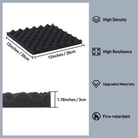 Sound Proofing Panels 24 Pack Egg Crate Acoustic Foam 12 x 12 x 1.18 Inches High Density Acoustic Foam Panels Flame Retardant Sound Absorbing Panels Studio Treatment…