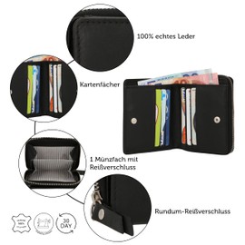 Gusti Henrietta Leather Wallet Card Holder Card Holder Wallet Small Women's Leather, black, Retro