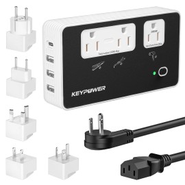 Key Power 2000W Step Down Converter, 220V to 110V Voltage Converter with 3AC+4 USB(1USB C