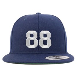 Trendy Apparel Shop Number 88 White Thread Embroidered Flat Bill Snapback Baseball Cap - Navy