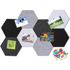 EOGRFW 8 Pieces Hexagonal Felt Notice Boards, Cork Notice Board with 35 Thumbtacks, Hexagonal Cork Stickers for Photos, Memos, Wall Decoration (Gradient)