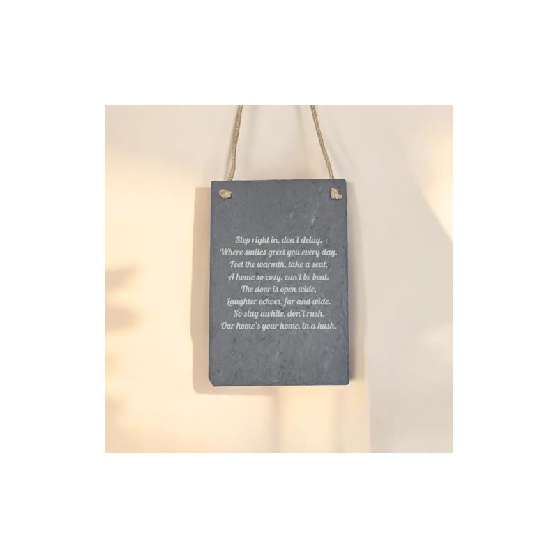 Hanging Slate Board with Jute Rope, Grey, Decorative Wall Sign