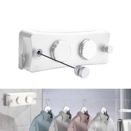 Retractable Washing Line Indoor Washing Line for Retractable 5.1m Duo Reel Extendable Washing Line Wall Mounted Washing Line with Adjustable Stainless Steel Double Rope for Balcony, Bathroom