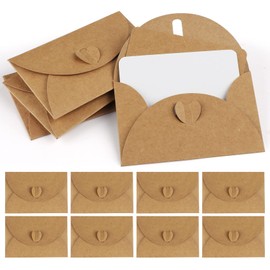 Mocraft 100 Kraft Paper Envelopes with 100 Blank Paper Cards, Mini Envelopes with Heart Closure for Gift Cards DIY Graffiti