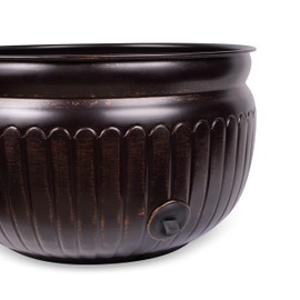 BirdRock Home Water Hose Holder - Distressed Bronze - Drainage Hole - Ground Garden Hose Pot - Decorative - Handle - Embossed - Steel Metal with Copper Accents - Outdoor or Indoor Use