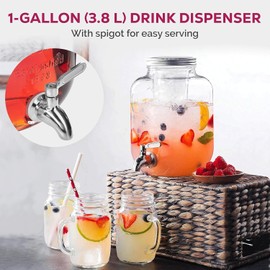 Glass Drink Dispenser for Fridge – 1 Gallon Beverage Dispenser with Spigot – Perfect for Water, Juice, Party Drinks, BBQs, Picnics, and Social Events – Stylish Serveware for Home & Outdoor Use