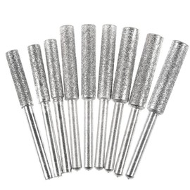 Kimlonton Diamond Bar with Shaft Diamond Bar, Cylindrical 0.16 inch (3 mm) Shank (0.16 inch / 4.8 / 5.35 mm) Chainsaw Grinding Head Set of 9 Grinding Heads, Compatible with Mini Routers/Routers/Polishing Machines, Chain Saw Blade Sharpener