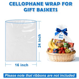 Arsmat Large Clear Cellophane Gift bags, 10 Pack 16"X24" Cellophane Wrap for Gift Baskets, 1.5 Mil Thick Clear Basket Bags