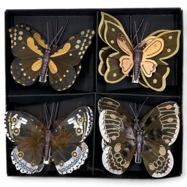 MIJOMA Decorative Butterflies with Clip, Colorful Butterflies for Festive Decoration, Multipurpose for Floristry, Wedding, Christmas and Crafts (Black-Brown, 8 Pieces)