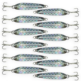 Crocodile Spoon Fishing Lures 1/2oz, Silver, 12 Pcs, Heavy-Duty Rigged, for Saltwater & Freshwater Casting, Includes Treble Hooks, Ideal for Trout, Bass, Walleye & Inshore Species