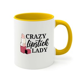 Flairy Land Makeup Artist 2Tone Mug 11oz Yellow -Cr*zy Lipstick Lady A - Model Beautician Hairdresser Makeup Enthusiast Actresses Esthetician MUA