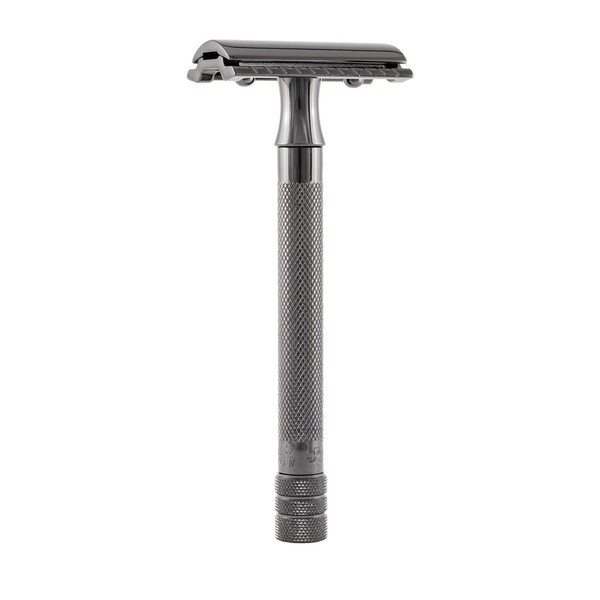 Merkur Double Edge Safety Razor, Straight Cut, Extra Long Handle, Black PVD Coated, 1 ct.