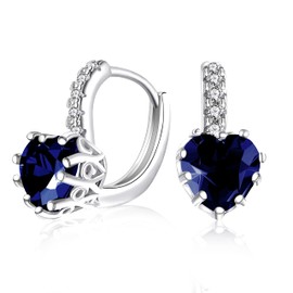 Fashion Hypoallergenic Leverback Earrings White Gold Plated Created Sapphire Blue Crystal Heart Earrings for Women BME131