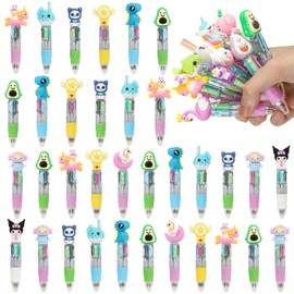Multicoloured Ballpoint Pen, Pack of 34 4-in-1 Retractable Ballpoint Pens, Multicoloured Ballpoint Pen, Rainbow Pen, Coloured Cartoon Animal Ballpoint Pens for Children, Cute Gifts (Multicoloured)