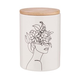 BUTLERS Aufbewahrungsdose Line Art Kopf 700ml Rosa -Queen IT- Vorratsdose mit Bambusdeckel, Küche Dekoration und Organisation für Aufbewahrung von Lebensmittel und Badezimmer Accessoires