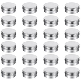 Qianyu 24 PCS 0.5 oz Aluminum Tin Jar Empty Metal Round Container Silver Refillable Bottle Mini Cosmetic Sample Box with Screw Lid for Candle Lip Balm Lip Gloss Salve Makeup Eye Shadow Powder