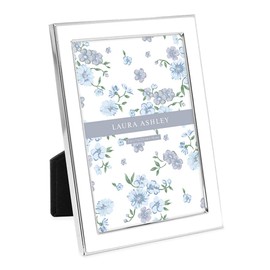 Laura Ashley 5x7 White Enamel Picture Frame, Silver Metal Edge with Easel, for Countertop, Counterspace, Tabletop Display, Bookshelf, Desk, Wall Décor, Photo Gallery