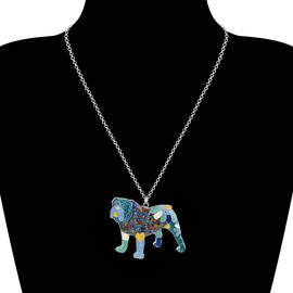BONSNY Dog Collection Winston English British Bulldog Bull Terrier Necklaces Statement Enamel Pendant (Blue)
