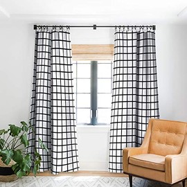 Deny Desgins Little Arrow Design Co Monochrome Grid Blackout Curtains, Black, 50" x 84"