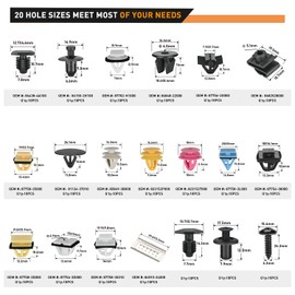 GOOACC 205Pcs Door Trim Panel Retainer Clips with Sealer with Fastener Remover Car Rivets Kit - 20 Most Universal Types