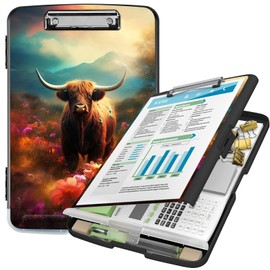 Clipboard with Storage -BFDHGQZC High Capacity Plastic Nursing Clipboards with Pen Holder Clipboard with File Folder Storage with Heavy Duty Clips for Teacher,Doctor,Offices,Cow in Colorful Flower