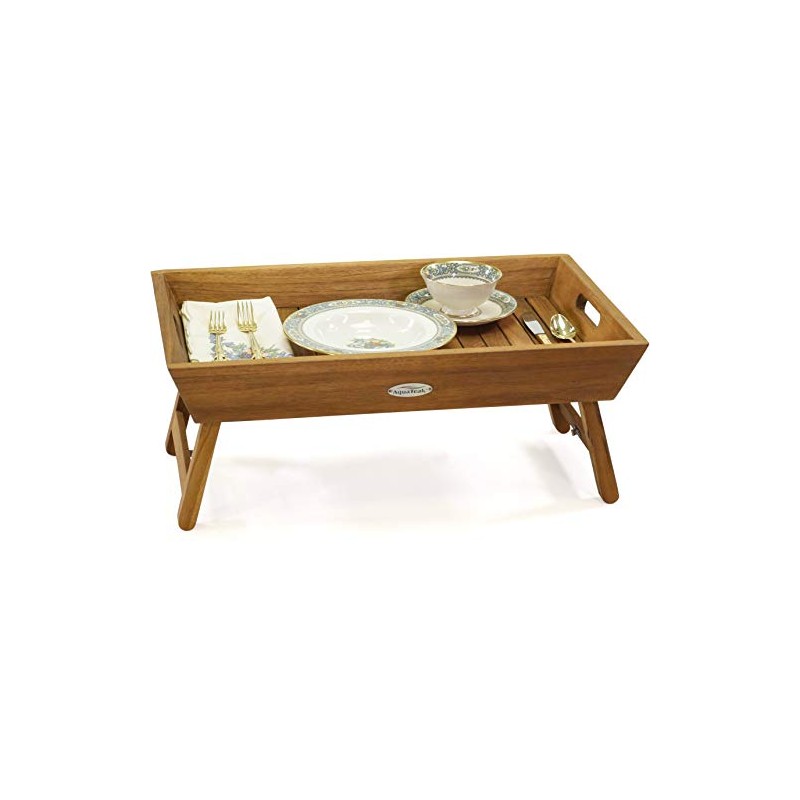 AquaTeak Manada™ Solid Teak Bed Serving Tray with Fold Out
