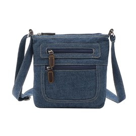 WOFASHPURET Denim Shoulder Bag for Women, Casual Tote Bag Retro Crossbody Bag Zippered Storage Bag for Women Ladies, Blue, 21*22cm
