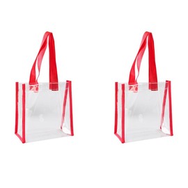 2PCS Clear gift bag,Transparent Reusable Gift Wrap Bags With Handle,PVC Shopping Tote Beach Bag,With Red Webbing Lace,20 * 20 * 10CM