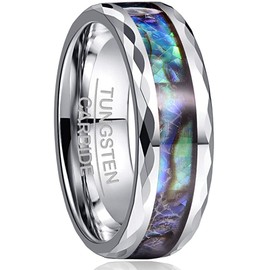 083 Base Ring Men's Women's Ring Unisex Tungsten Abalone Shell Width: 8mm Black, Metal, No Gemstone