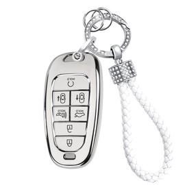 for Hyundai Key Fob Cover with Keychain, Soft TPU Key Fob Case Compatible with 2019-2022 Sonata Santa Tucson 7 Buttons Smart Key