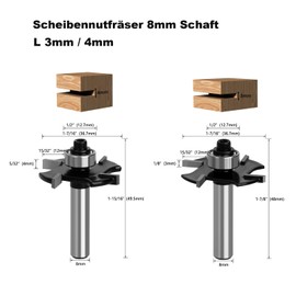 GLRYD Pack of 4 Disc Groove Cutter for Router, 8 mm Shank, 36.7 mm Cutting Diameter, 4 Teeth Carbide Blade, Woodworking for Precise Groove and Groove Milling Work, L 3/4/5/6 mm