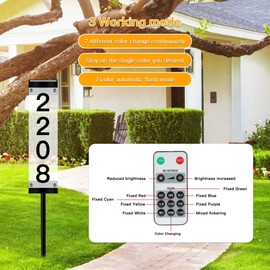 Tomskiko Solar Address Sign - Solar House Numbers for Outside Waterproof Color Changing Address Plaques with Remote Control, LED House Numbers for Yard Street Door Outdoor Home with Stake (Multicolor)