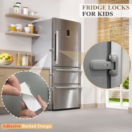 2 Pack Refrigerator Lock for Kids with Adhesive, Child Proof Fridge Locks to Keep Door Closed, RV Refrigerator Door Latch, Freezer Door Lock for Toddlers Dogs and Cats, Easy Installation