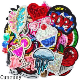 Cuncuny Assorted Colorful Flower Word Sequin Kids Girls Patch Sewing on/Iron on Patch Applique DIY Craft Embroidered Applique Patches (Assorted Sequin)