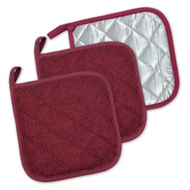 DII 100% Cotton, Machine Washable, Everyday Kitchen Basic Terry Potholder Set of 3, Wine