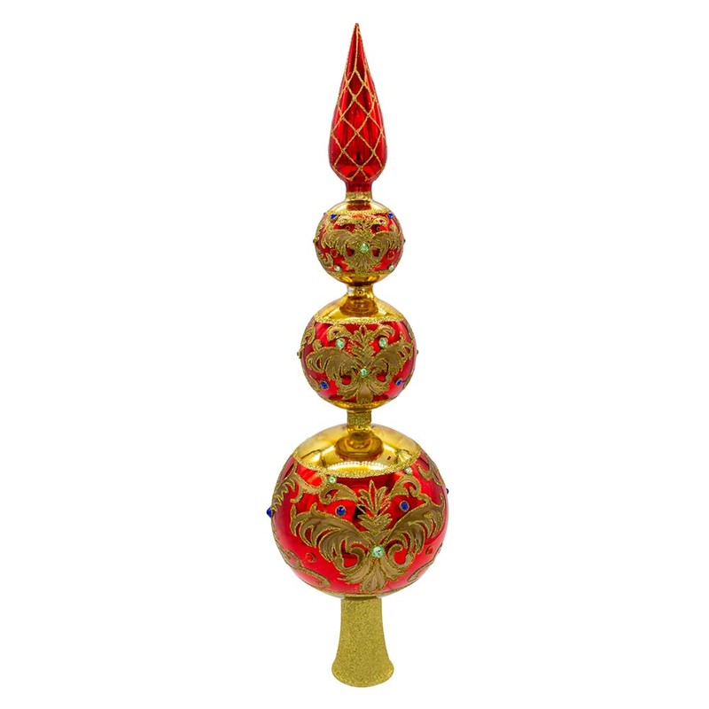 Kurt Adler Bellissimo Glass Red and Gold Finial Treetop
