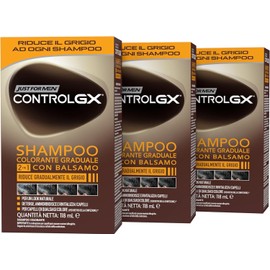 Just For Men Control GX Shampoo for Men, Colour and Hair Colour, 2-in-1 with Conditioner, Gradually Reduces Grey for a Natural Look (3 Pack)