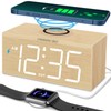 DreamSky Wooden Digital Alarm Clock with Wireless Charging for Bedroom,