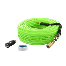 RayMagic Air Compressor Hose 1/4 Inch x 100 Feet Flexible Reinforced Polyurethane (PU) Air Hose 300PSI with Brass Fittings, Strain Reliefs, 1/4" 360 Swivel Coupler and Plug,1PCS Safety Coupler