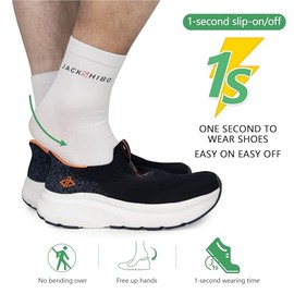 JACKSHIBO Mens Slip Ins Free up Hands Shoes Wide Toe Box Arch Support Orthopedic Walking Sneakers Cushioned Thick Zero Drop Sole Metatarsal Pads Blue Size 11