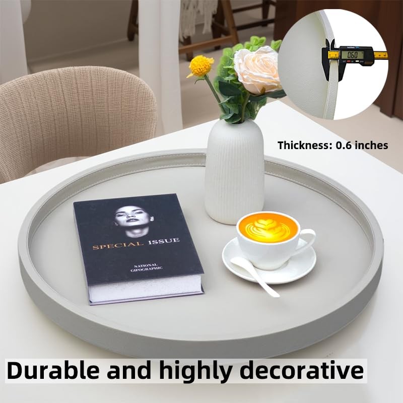 Galopgen 20-inch Round Ottoman Serving Tray - Textured PU Leather