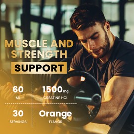 Creatine HCL Liquid Drops for Men & Women, 1500mg Liquid Creatine Hydrochloride, High Absorption, 2 Fl Oz Orange Flavor