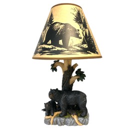 De Leon Collections Decorative Nature Table Lamp with Shade, Wildlife Home Décor, 27 Inch Polyresin, Bear and Cub by Tree