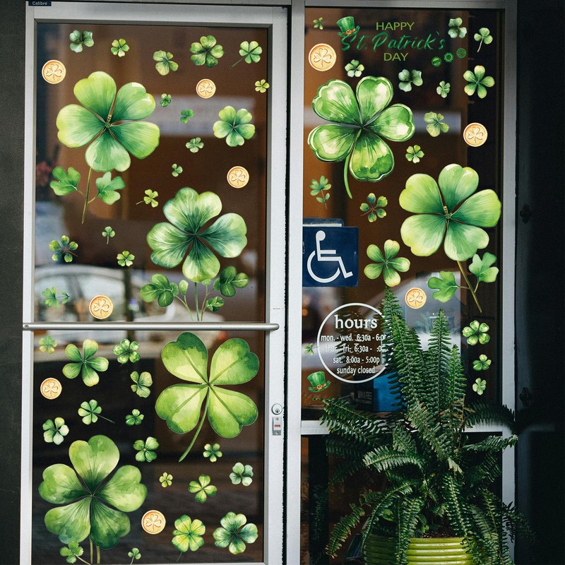 AOWDIAO 10 Sheets Shamrock Window Clings St. Patrick's Day Decorations