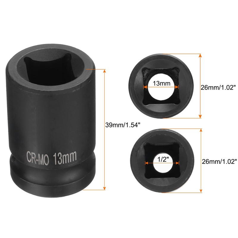 sourcing map 4 Point Square Socket 1/2" Drive 13mm Metric