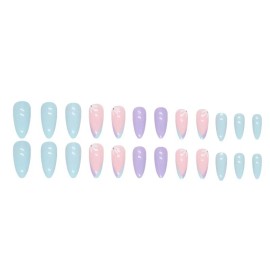 Luluizy Press On Nails Reusable Almond Long Pastel Nail Tips 5 Accessories