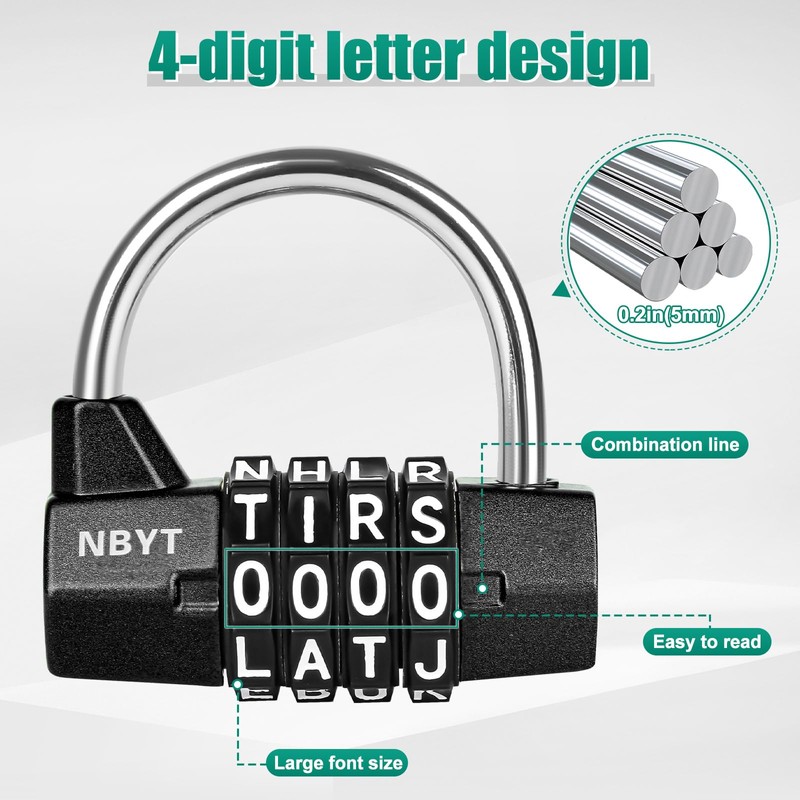 NBYT Letter Combination Padlock, Gym Changing Cabinet, School Wardrobe, Storage